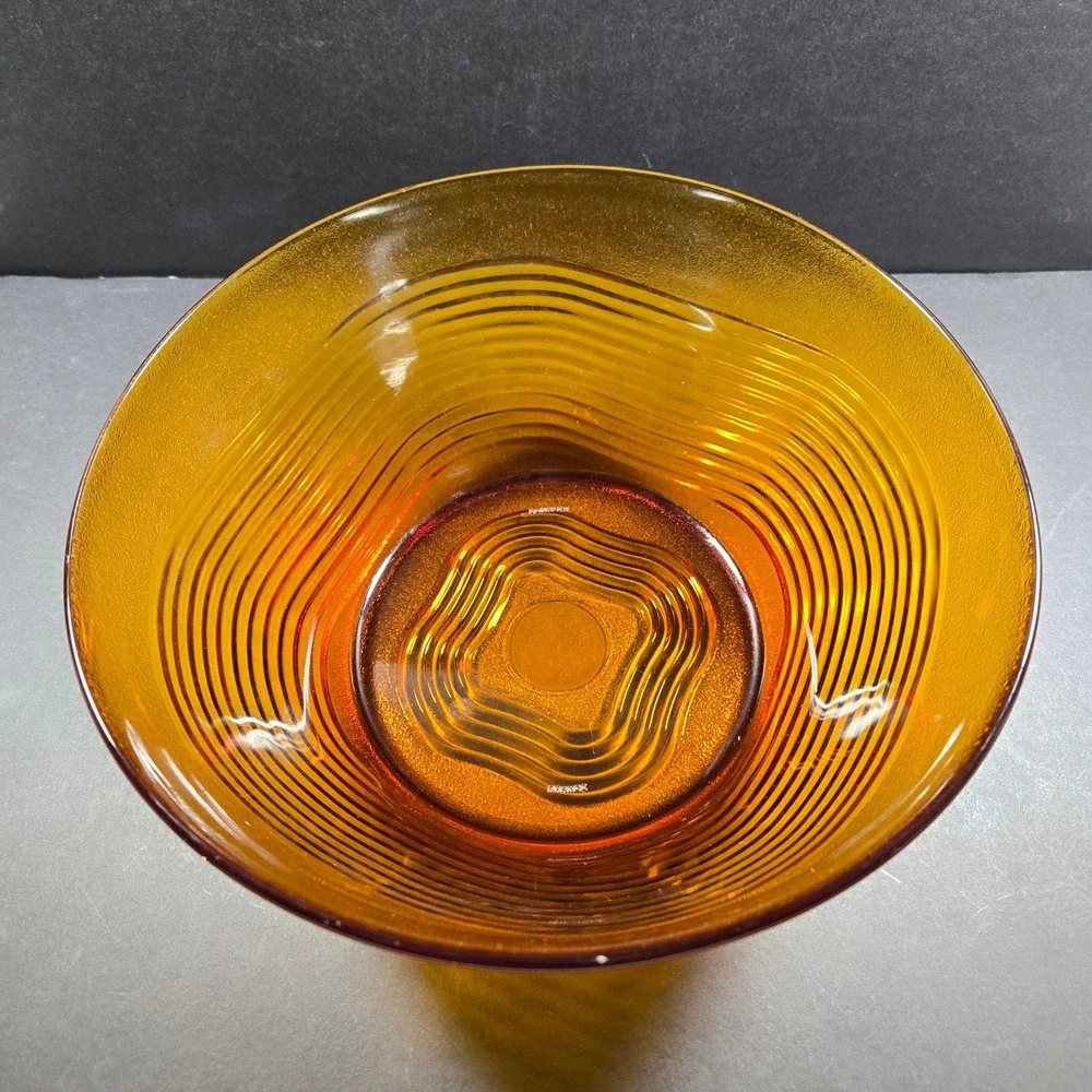 Duralex Serving Bowl Amber Ribbed Glass Mid Century Modern France